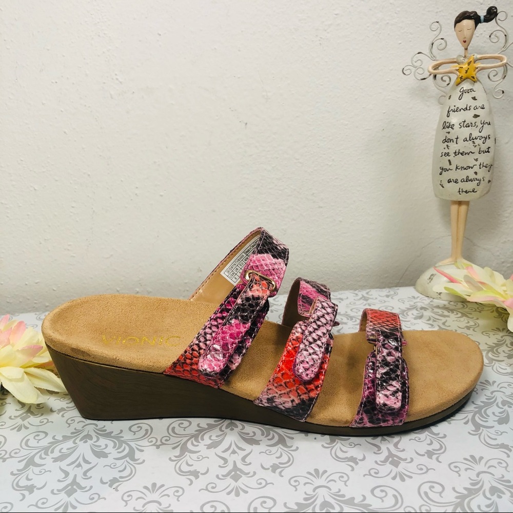 Vionic Dwyn Pink and Purple Snakeskin Pattern Wedge Sandals - Picture 3 of 10